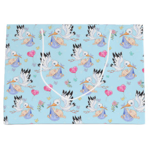 Sweet New Baby Boy and Stork Large Gift Bag