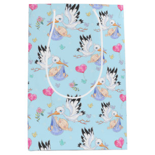Sweet New Baby Boy and Stork Medium Gift Bag