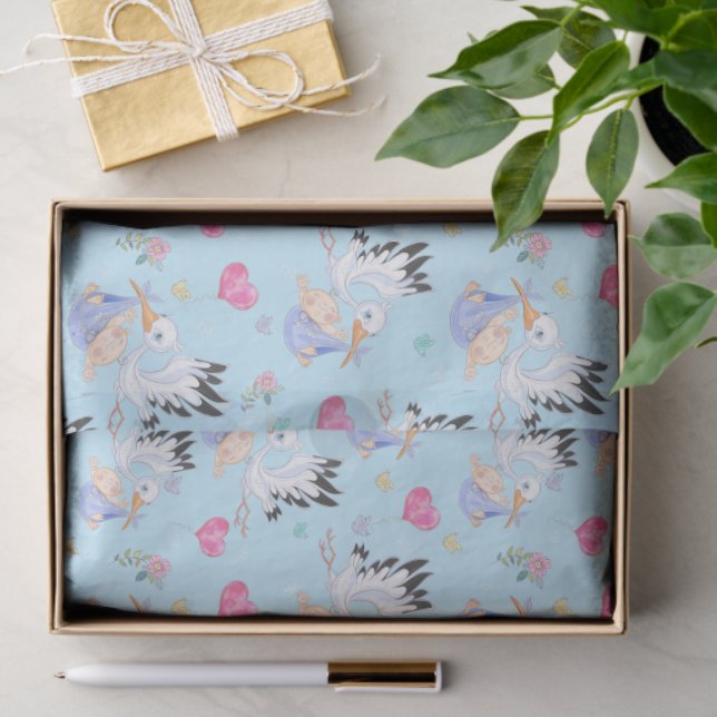 Sweet New Baby Boy and Stork  Tissue Paper (Gift)