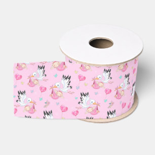 Sweet New Baby Girl and Stork Grosgrain Ribbon