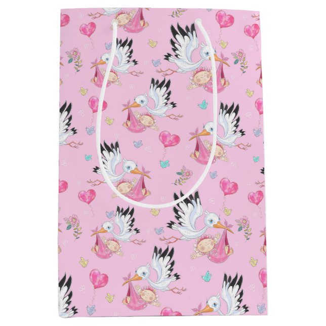 Sweet New Baby Girl and Stork  Medium Gift Bag (Front)