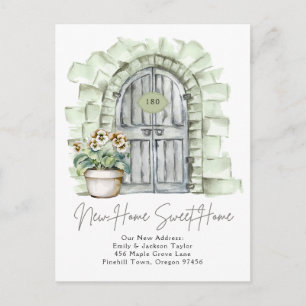 Sweet New Home - New Address Watercolor Door Announcement Postcard