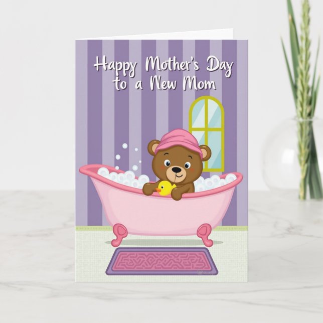 Sweet New Mom Bear Bath Card (Front)