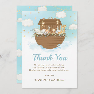 Sweet Noah's Ark Blue Boy Baby Shower Sprinkle Thank You Card