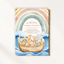 Sweet Noahs Ark Watercolor Baby Shower Invitation