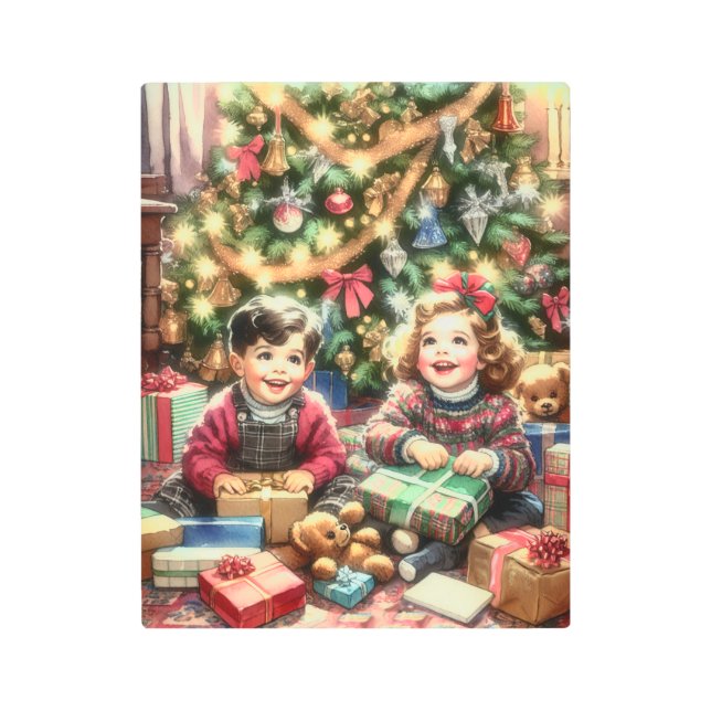 Sweet Nostalgic Children on Christmas to and from Metal Print (Front)
