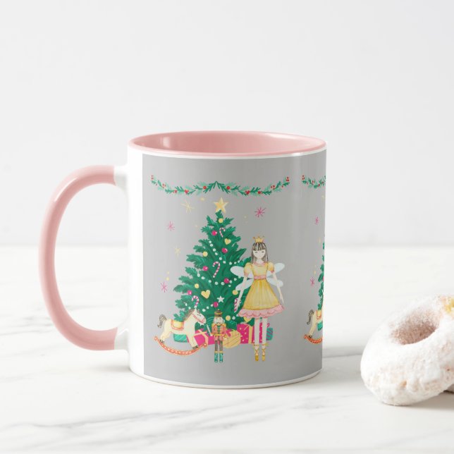 Sweet Nutcracker Ballerina Watercolor Christmas  Mug (With Donut)