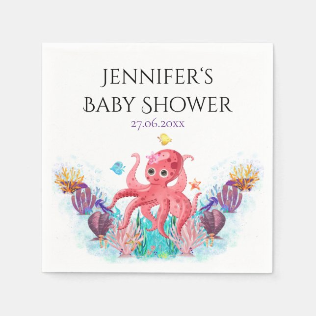 Sweet Ocean Octopus Seashells Baby Shower Napkins (Front)