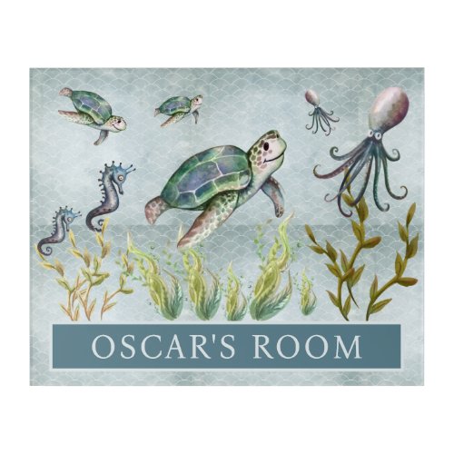 Sweet Ocean Seahorse Turtle Octopus Baby Kids Room Acrylic Print