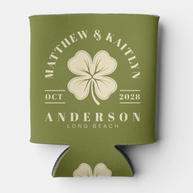 Sweet Olive Irish Lucky Clover Wedding Crest Can Cooler (Front)