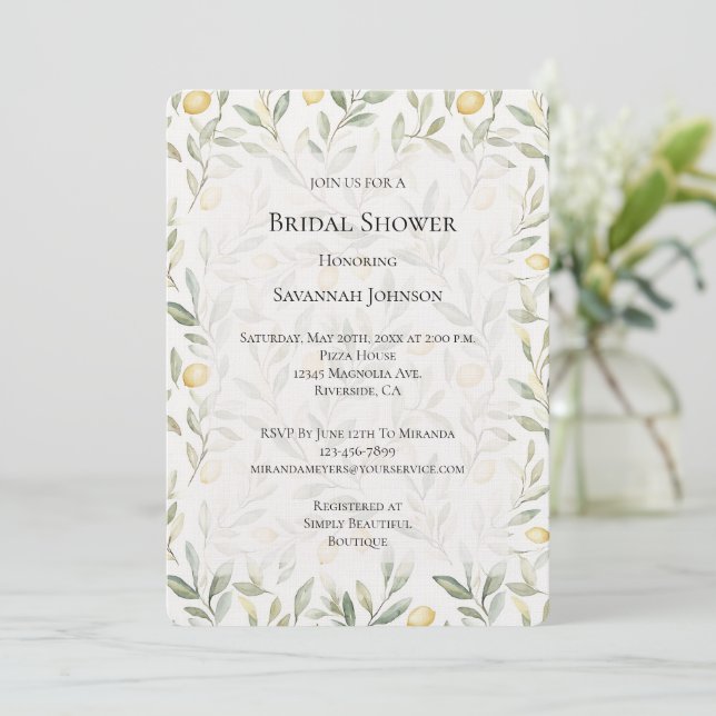Sweet On You Lemons Bridal Shower Invitation (Standing Front)