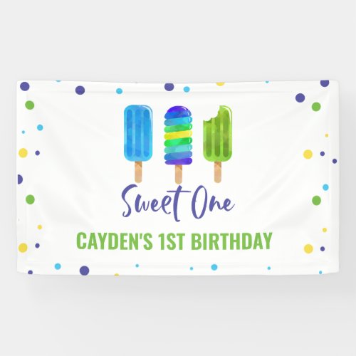 Sweet One 1st Birthday Ice Pop Blue Green Banner