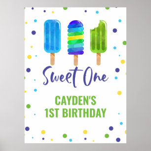Sweet One 1st Birthday Ice Pop Blue Green Poster