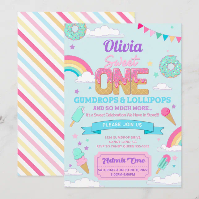 Sweet One 1st Birthday Party Candy Land Invitation | Zazzle