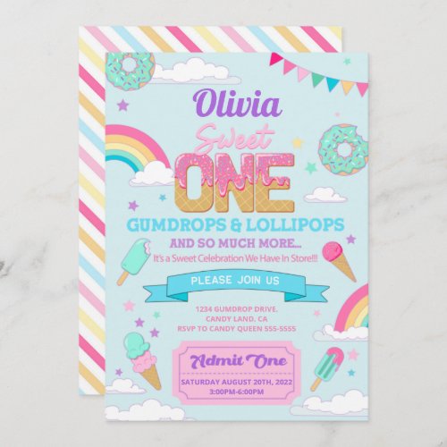 Sweet One 1st Birthday Party Candy Land Invitation