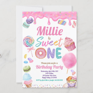 Sweet One 1st Birthday Party Pink Pastel Sprinkle  Invitation