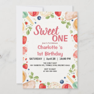 Sweet One 1st Birthday Strawberry Donut Ice Cream Invitation