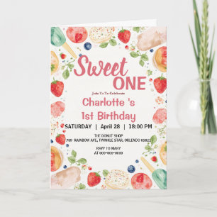 Sweet One 1st Birthday Strawberry Donut Ice Cream Invitation