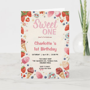 Sweet One 1st Birthday Strawberry Donut Ice Cream Invitation