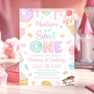 Sweet One 1st Donut Theme Birthday Invitation