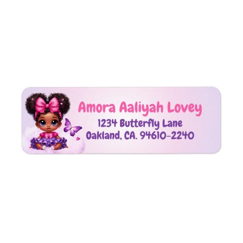 Sweet ONE Afro Baby Girl Pink  Purple Butterfly  Label