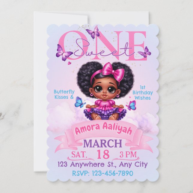 Sweet ONE Afro Puff Baby Girl 1st Birthday   (Front)