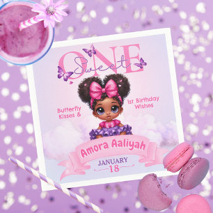 Sweet ONE Afro Puff Baby Girl 1st Birthday Napkins