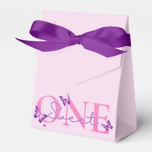 Sweet ONE Afro Puff Baby Girl Pastel 1st Birthday Favor Boxes (Front Side)