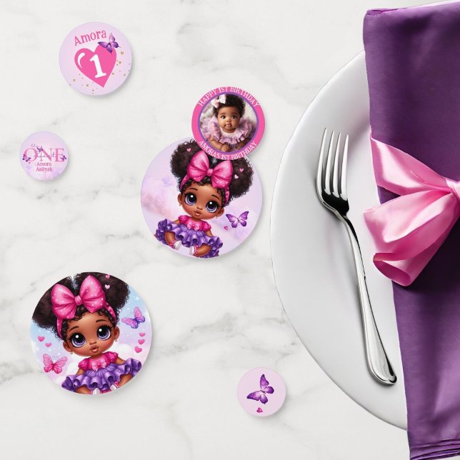 Sweet ONE Afro Puff Baby Girl Purple 1st Birthday  Confetti (Creator Uploaded)