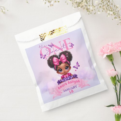 Sweet ONE Afro Puff Baby Girl Purple 1st Birthday  Favor Bag