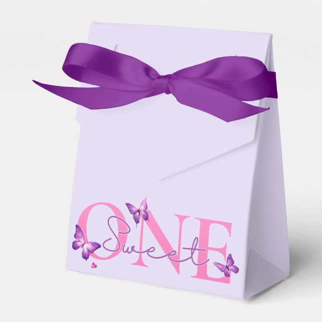Sweet ONE Afro Puff Baby Girl Purple 1st Birthday Favor Boxes (Front Side)