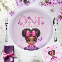 Sweet ONE Afro Puff Baby Girl Purple 1st Birthday