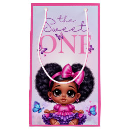 Sweet ONE Afro Puff Baby Girl Purple 1st Birthday  Small Gift Bag
