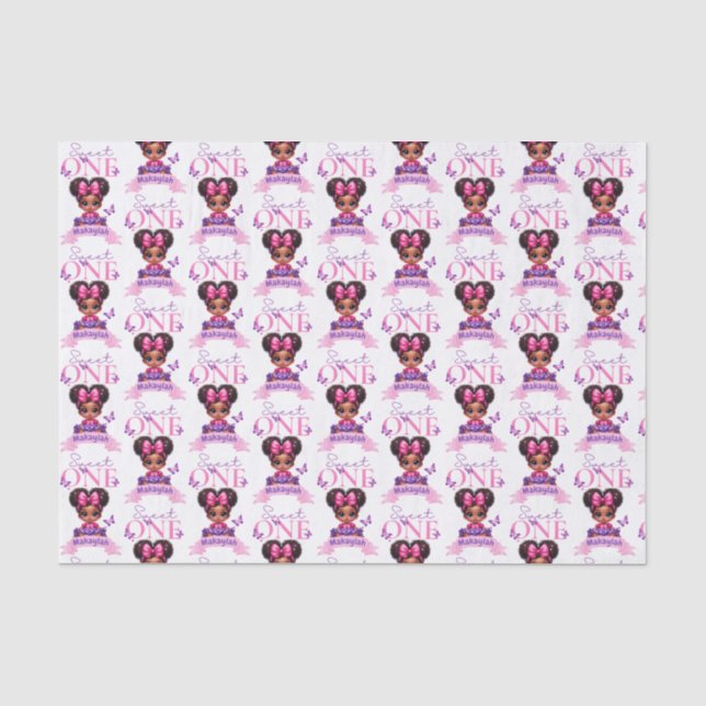 Sweet ONE Afro Puff Baby Girl Purple 1st Birthday  Tissue Paper (Front)