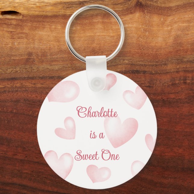 Sweet One, Any Name, Sweetheart One Party, Heart Keychain (Front)