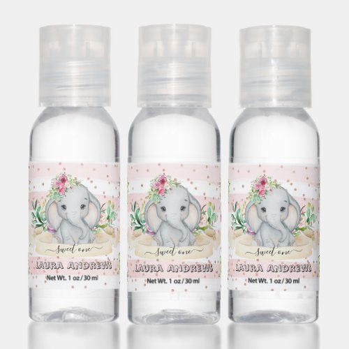 Sweet One Baby Elephant and Flowers 1st Birthday Hand Sanitizer