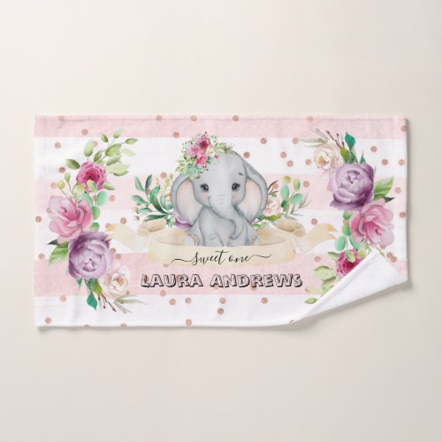 Sweet One Baby Elephant and Flowers 1st Birthday Hand Towel