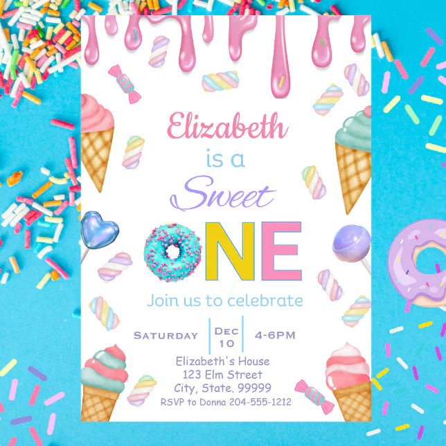 Sweet One Baby Girl 1st Birthday Invitation | Zazzle