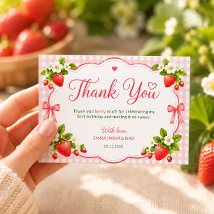 Sweet One Berry 1st Birthday Thank You Card