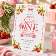 Sweet One Berry First Birthday Tabletop Sign