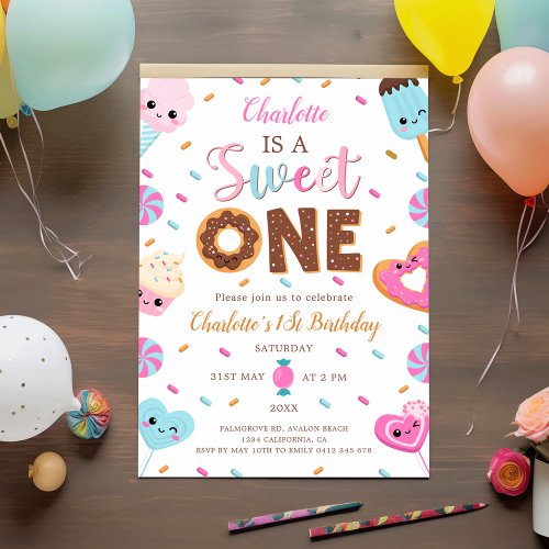 Sweet One Birthday Donut Candy 1St Birthday Invitation