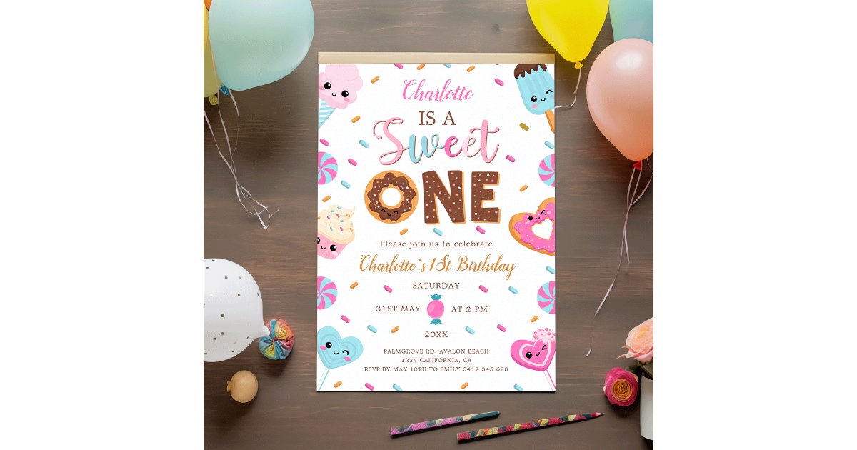 Sweet One Birthday Donut Candy 1St Birthday Invitation | Zazzle