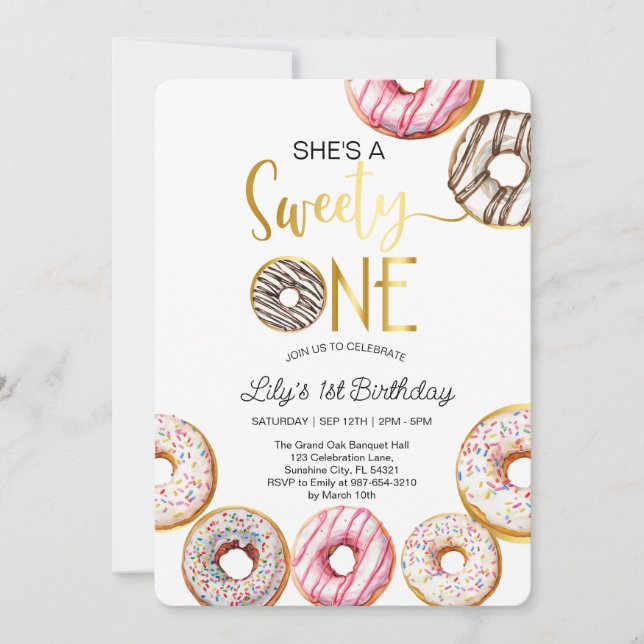 Sweet One Birthday Invitation, 1st Birthday Girl  Invitation (Front)