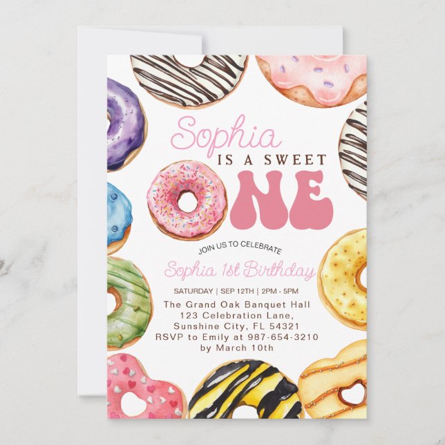 Sweet One Birthday Invitation, 1st Birthday Girl  Invitation (Front)