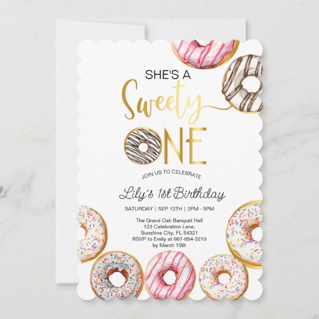 Sweet One Birthday Invitation, 1st Birthday Girl  Invitation (Front)
