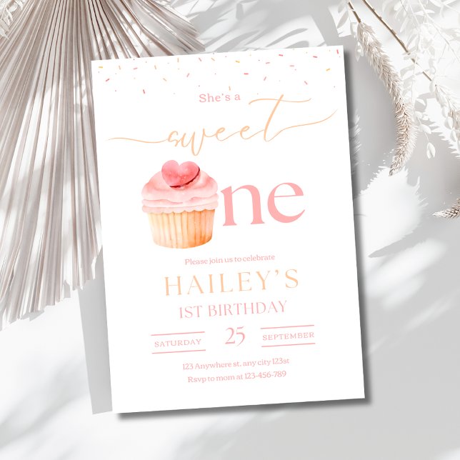 Sweet One Birthday Invitation Cupcake 1st Birthday (Creator Uploaded)