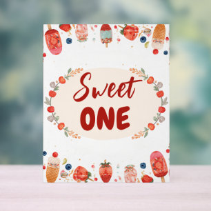 Sweet One Birthday Strawberry Donut Ice Cream 1st Acrylic Sign