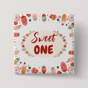 Sweet One Birthday Strawberry Donut Ice Cream 1st  Button