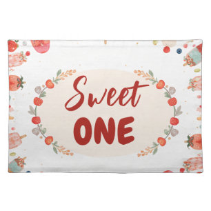 Sweet One Birthday Strawberry Donut Ice Cream 1st  Cloth Placemat