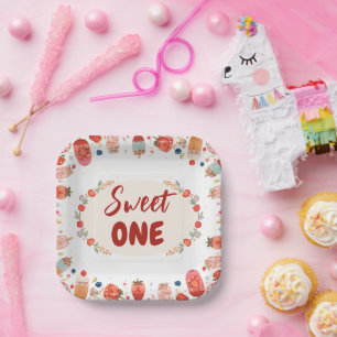 Sweet One Birthday Strawberry Donut Ice Cream 1st Paper Plates